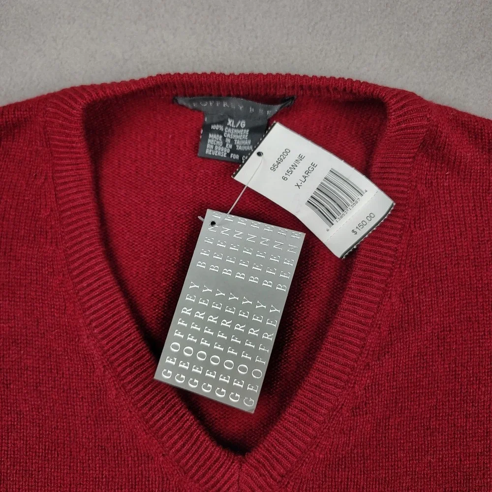 New Geoffrey Beene 100% Cashmere Sweater Men XL Red Wine Knit V Neck MSRP $150